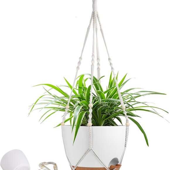 41.5 Inch Macrame Plant Hanger Indoor Outdoor with 12 Inch Flower Pot, Hanging P - Picture 1 of 7